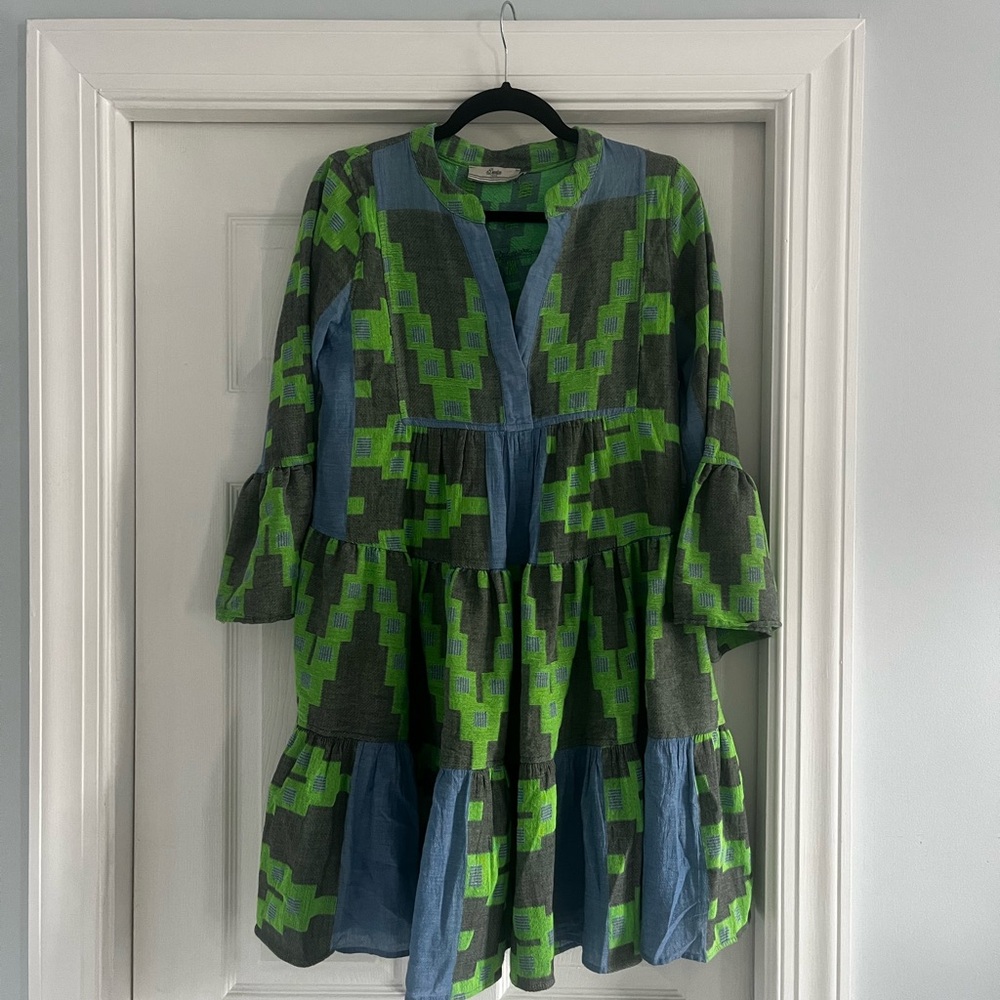 Devotion TWINS Long Sleeve Dress in Green and Blue